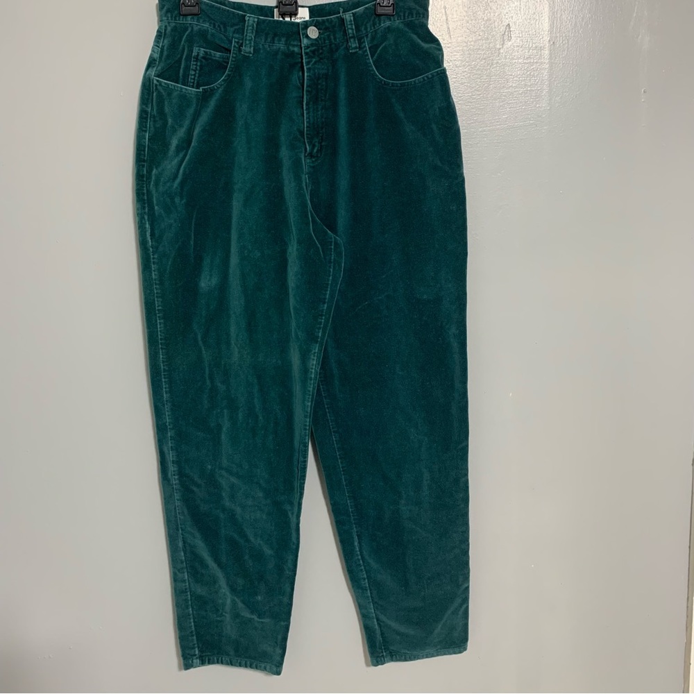 VINTAGE 90s NY‎ Jeans Teal Velvet High Waist Wide Leg 5 Pocket Jeans Size 10 W
